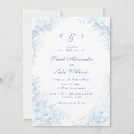 Blue Chinoiserie Floral Wedding Einladung