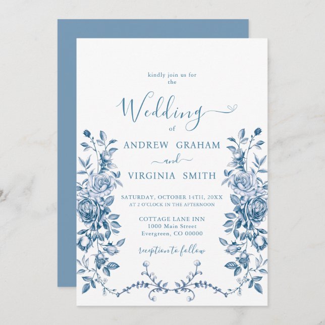 Blue Chinoiserie Französisch Vintage Viktorianisch Einladung (Vorne/Hinten)