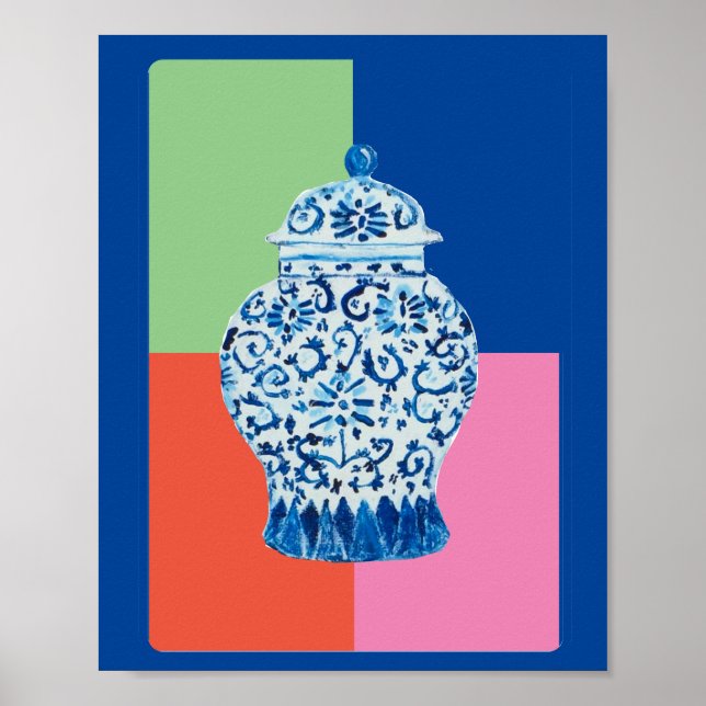 Blue Chinoiserie Ginger Jakar Kunstdruck Poster (Vorne)
