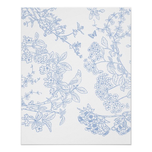 Blue Chinoiserie Glossy Poster (Vorderseite)