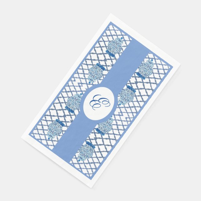 Blue Chinoiserie Hand Painted Ginger Jar Jars Serviette (Ecke)