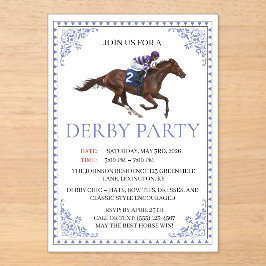 Blue Chinoiserie Horse Race Derby Party Invite Acryleinladungen