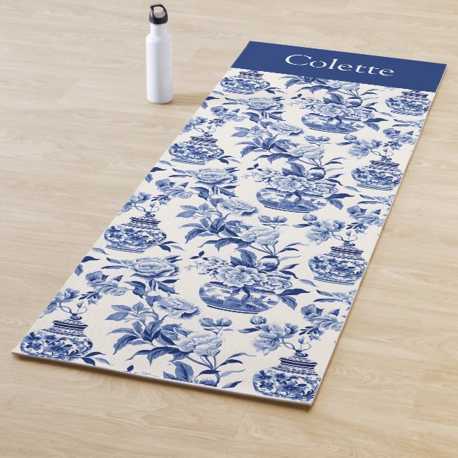 Blue Chinoiserie Monogram Name Yogamatte (Beispiel)