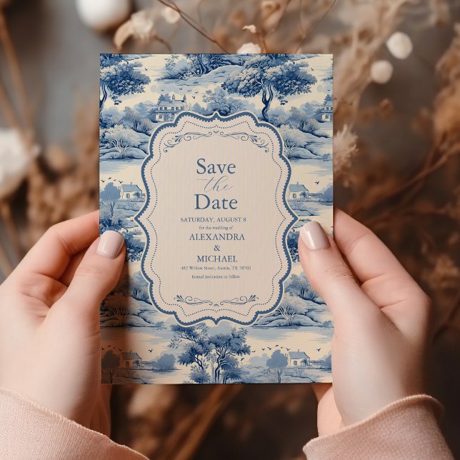 Blue Chinoiserie Porcelain Botanische Peony Weddin Save The Date (Von Creator hochgeladen)