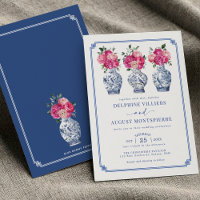 Blue Chinoiserie Porzellan Pink Peonies Hochzeit