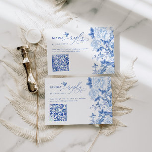 Blue Chinoiserie QR Code Wedding Website UAWG Karte