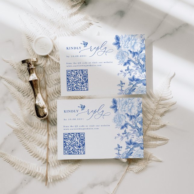 Blue Chinoiserie QR Code Wedding Website UAWG Karte (Von Creator hochgeladen)