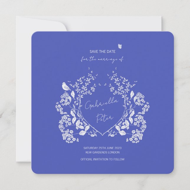 Blue Chinoiserie Save the Date (Vorderseite)