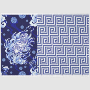 Blue Chinoiserie Tiger Blue Flow Decoute Seidenpapier
