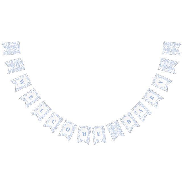 Blue Chinoiserie Toile de Jouy Baby Dusche Wimpelkette (Alle)