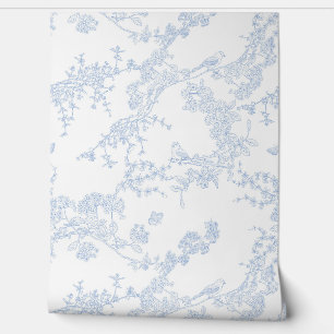 Blue Chinoiserie Toile de Jouy Birds Blumengarten Tapete