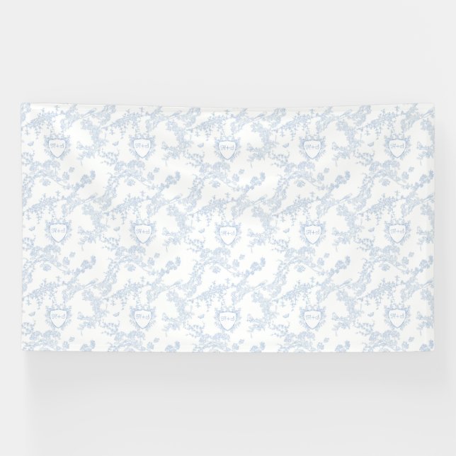 Blue Chinoiserie Toile de Jouy Wedding Banner (Horizontal)