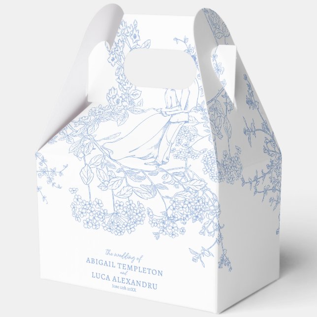 Blue Chinoiserie Toile de Jouy Wedding Geschenkschachtel (Vorderseite)