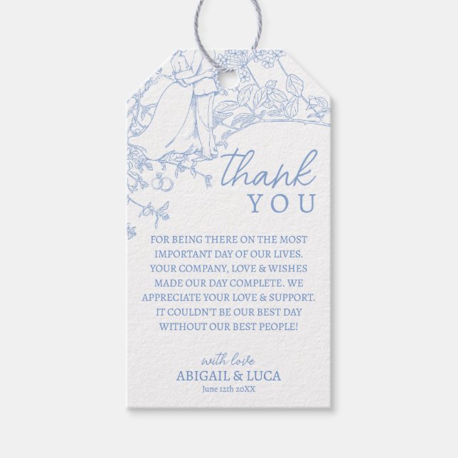 Blue Chinoiserie Toile de Jouy Wedding Programm Geschenkanhänger (Vorderseite)