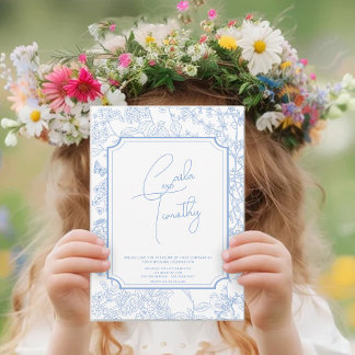 Blue Chinoiserie Toile de Jouy Wedding Rett Date Einladung