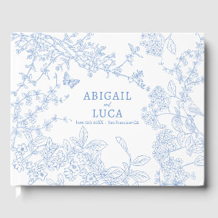 Blue Chinoiserie Toile de Jouy Wedding Rett Date Gästebuch