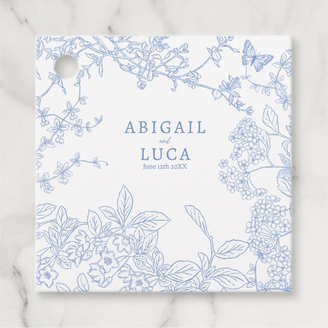 Blue Chinoiserie Toile de Jouy Wedding Rett Date Geschenkanhänger (Vorderseite)