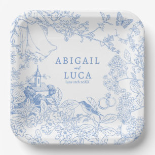 Blue Chinoiserie Toile de Jouy Wedding Rett Date Pappteller