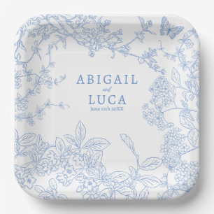 Blue Chinoiserie Toile de Jouy Wedding Rett Date Pappteller