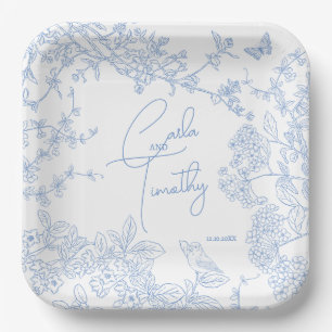 Blue Chinoiserie Toile de Jouy Wedding Rett Date Pappteller