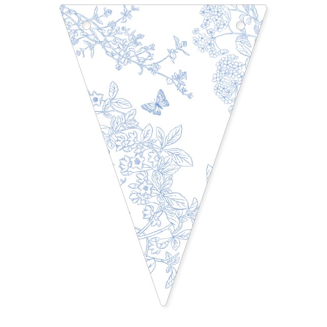 Blue Chinoiserie Toile de Jouy Wedding Rett Date Wimpelkette (Zweite Fahne)