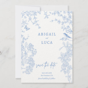 Blue Chinoiserie Toile de Jouy Wedding Rett Datum  Einladung