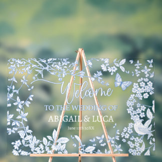 Blue Chinoiserie Toile Jouy Wedding Welcome Sign Acrylschild