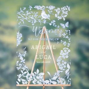 Blue Chinoiserie Toile Jouy Wedding Welcome Sign Acrylschild