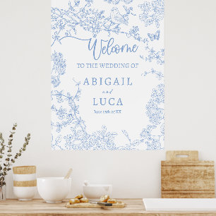 Blue Chinoiserie Toile Jouy Wedding Welcome Sign Poster