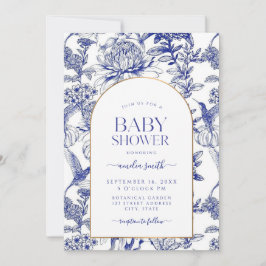 Blue Chinoiserie Victorian Floral baby shower Einladung