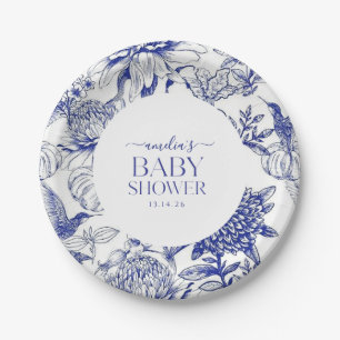 Blue Chinoiserie Viktorianisch Floral Baby Dusche Pappteller