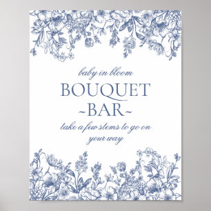 Blue Chinoiserie Vintag Floral Baby Bouquet Bar Poster
