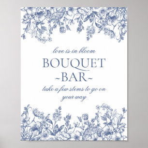 Blue Chinoiserie Vintag Floral Bridal Bouquet Bar Poster