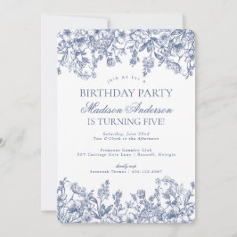 Blue Chinoiserie Vintag Floral Geburtstagsparty Einladung