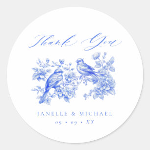 Blue Chinoiserie Vintag Love Birds Hochzeit Runder Aufkleber