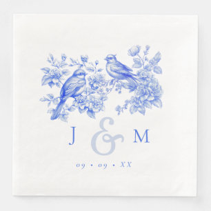 Blue Chinoiserie Vintag Love Birds Hochzeit Serviette