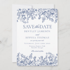 Blue Chinoiserie Vintage Blumenkarte Save the Date Einladung