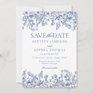 Blue Chinoiserie Vintage Blumenkarte Save the Date Einladung