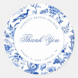Blue Chinoiserie Vintage Bridal Shower Thank You Runder Aufkleber
