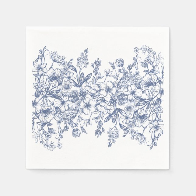 Blue Chinoiserie Vintage Floral Wedding Dessert Serviette (Vorderseite)