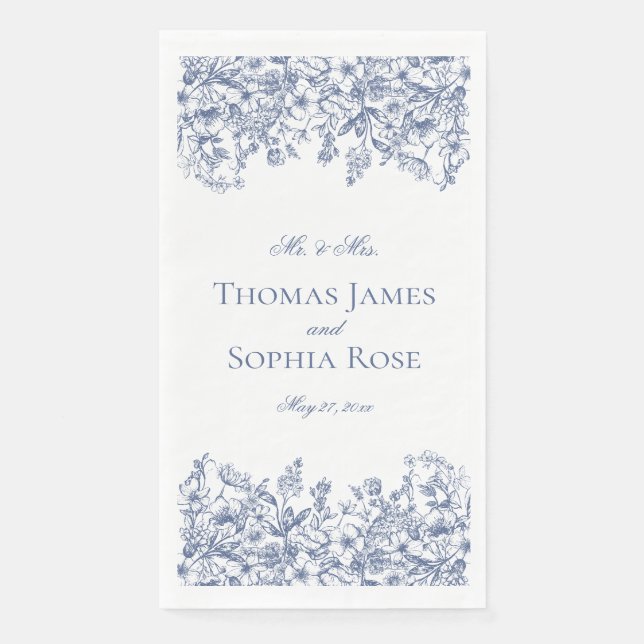 Blue Chinoiserie Vintage Floral Wedding Serviette (Vorderseite)