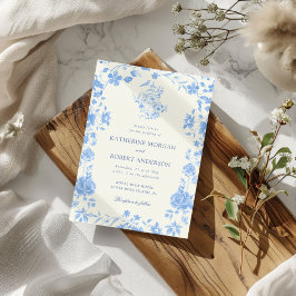 Blue Chinoiserie Vintage Hochzeit der Blumen Einladung