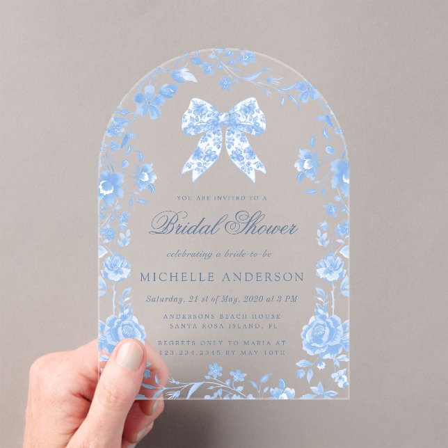 Blue Chinoiserie Vintages Brautparty Acryleinladungen (Insitu (Handheld))