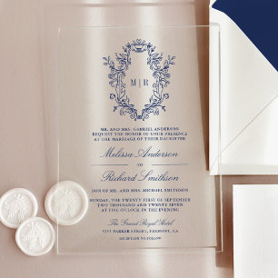 Blue Chinoiserie Wappen Monogram Wedding Acryleinladungen
