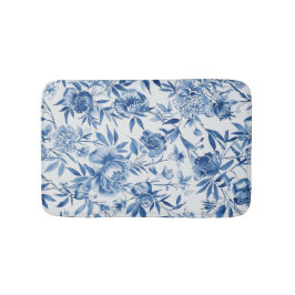 Blue Chinoiserie Watercolor Floral Botanical Badematte