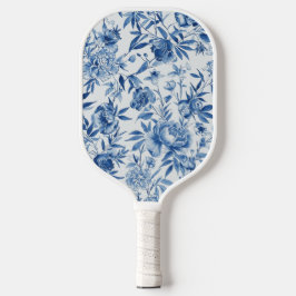 Blue Chinoiserie Watercolor Floral Botanical Pickleball Schläger
