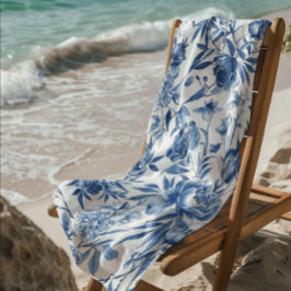 Blue Chinoiserie Watercolor Floral Botanical Strandtuch