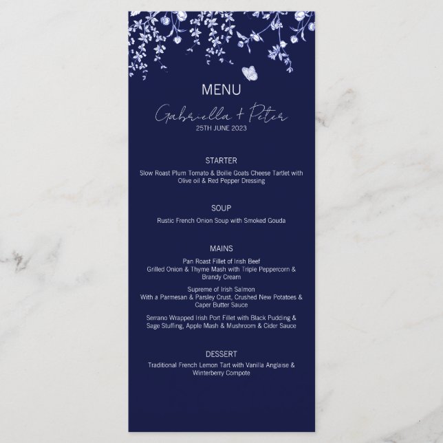 Blue Chinoiserie Wedding Menu Menükarte (Vorderseite)