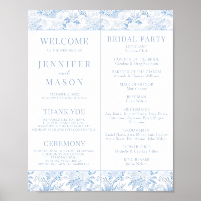 Blue Chinoiserie Wedding Program Sofortdownload Poster (Vorne)