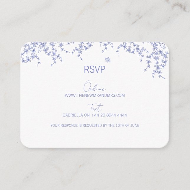 Blue Chinoiserie Wedding RSVP Card Begleitkarte (Vorderseite)